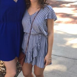 Pinstripe skort romper with ruffles